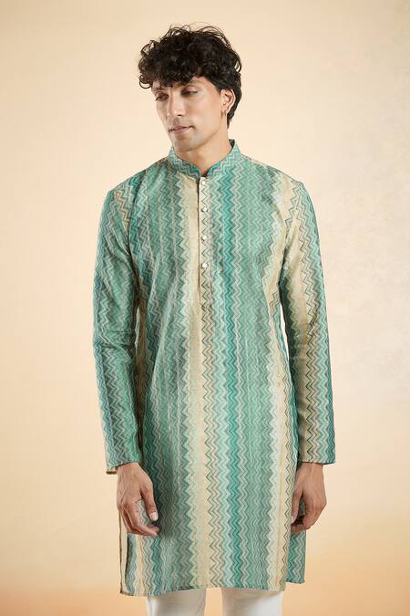 Shop Arihant Rai Sinha Blue Jacquard Chevron Pattern Kurta Online at Aza Fashions Shop_Arihant Rai Sinha_Blue Jacquard Chevron Pattern Kurta _Online_at_Aza_Fashions