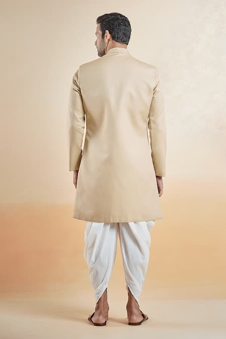 Shop Arihant Rai Sinha Gold Terrycloth, Silk, Cotton Solid Sherwani With Peshawari Pant at Aza Fashions Shop_Arihant Rai Sinha_Gold Terrycloth, Silk, Cotton Solid Sherwani With Peshawari Pant _at_Aza_Fashions