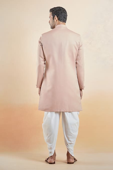 Shop Arihant Rai Sinha Pink Terrycloth, Cotton Plain Sherwani With Peshawari Pant at Aza Fashions Shop_Arihant Rai Sinha_Pink Terrycloth, Cotton Plain Sherwani With Peshawari Pant _at_Aza_Fashions