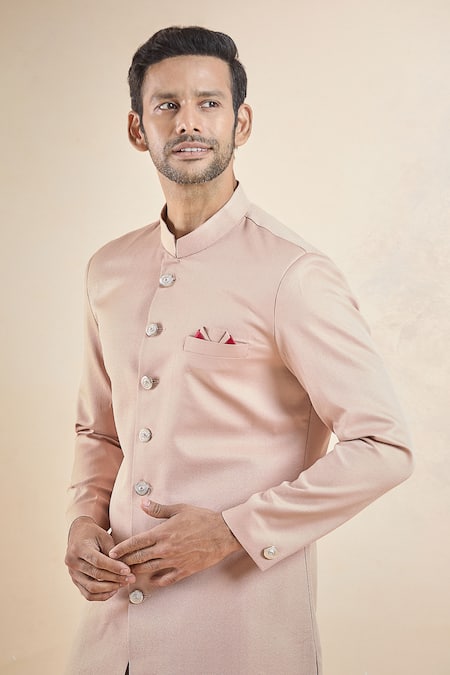 Arihant Rai Sinha Pink Terrycloth, Cotton Plain Sherwani With Peshawari Pant at Aza Fashions Arihant Rai Sinha_Pink Terrycloth, Cotton Plain Sherwani With Peshawari Pant _at_Aza_Fashions