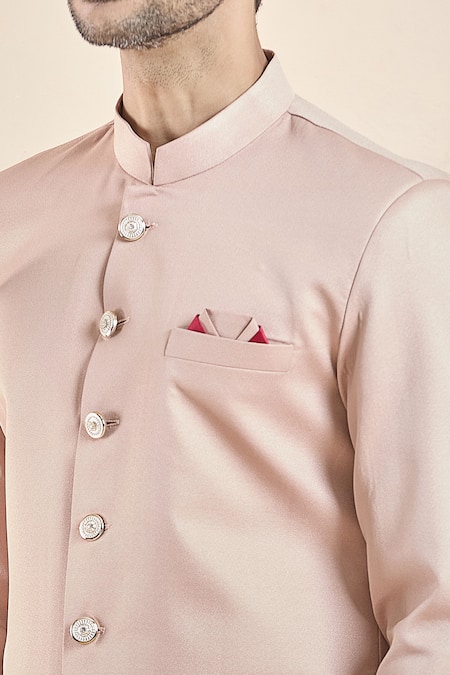 Buy Arihant Rai Sinha Pink Terrycloth, Cotton Plain Sherwani With Peshawari Pant Buy_Arihant Rai Sinha_Pink Terrycloth, Cotton Plain Sherwani With Peshawari Pant