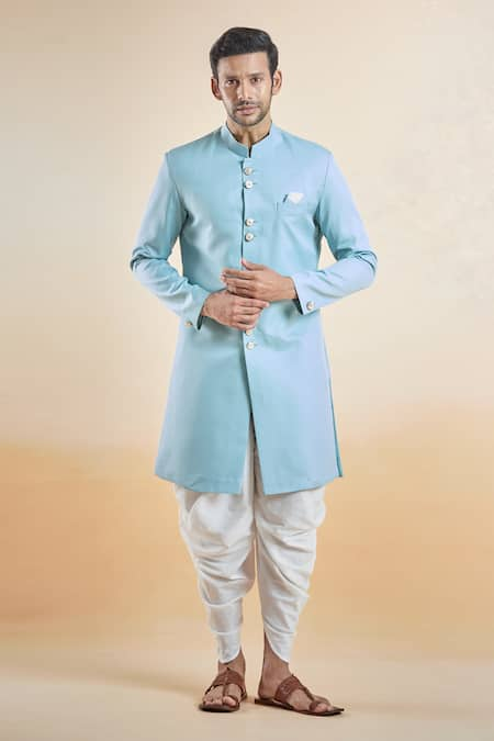 Aryavir Malhotra Plain Band Collar Sherwani With Peshawari Pant 