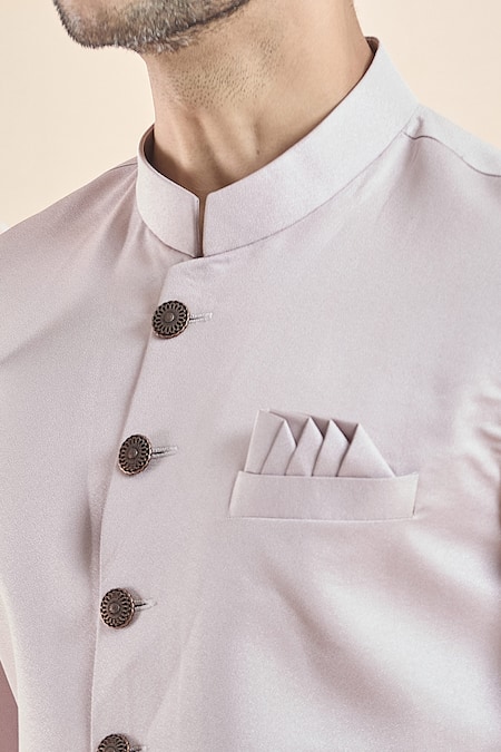 Arihant Rai Sinha Pink Terrycloth, Silk, Cotton Band Collar Sherwani With Peshawari Pant at Aza Fashions Arihant Rai Sinha_Pink Terrycloth, Silk, Cotton Band Collar Sherwani With Peshawari Pant _at_Aza_Fashions