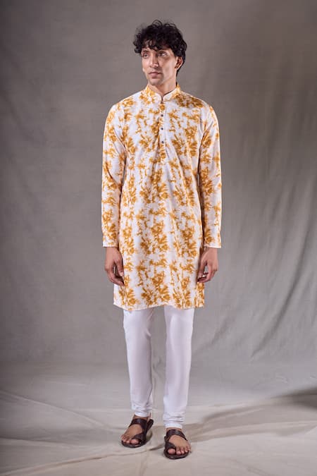 Arihant Rai Sinha_Yellow Cotton, Silk Tie Dye Bundi Kurta Set _Online_at_Aza_Fashions