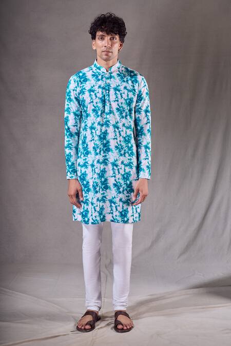 Arihant Rai Sinha Blue Silk, Cotton Tie Dye Bundi Kurta Set Online at Aza Fashions Arihant Rai Sinha_Blue Silk, Cotton Tie Dye Bundi Kurta Set _Online_at_Aza_Fashions