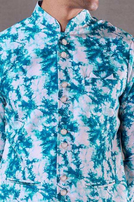 Buy Arihant Rai Sinha Blue Silk, Cotton Tie Dye Bundi Kurta Set Online at Aza Fashions Buy_Arihant Rai Sinha_Blue Silk, Cotton Tie Dye Bundi Kurta Set _Online_at_Aza_Fashions