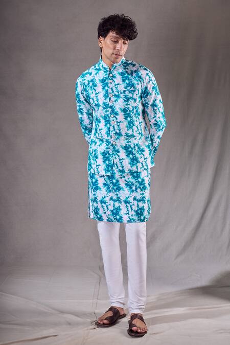 Shop Arihant Rai Sinha Blue Silk, Cotton Tie Dye Bundi Kurta Set Online at Aza Fashions Shop_Arihant Rai Sinha_Blue Silk, Cotton Tie Dye Bundi Kurta Set _Online_at_Aza_Fashions