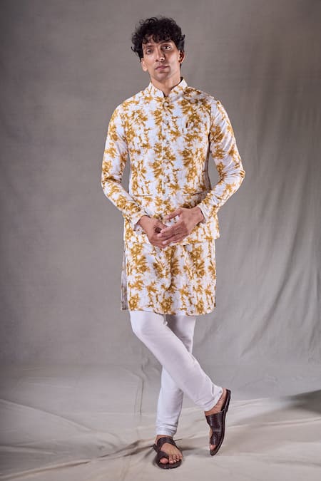 Aryavir Malhotra Tie Dye Splash Print Bundi Kurta Set 