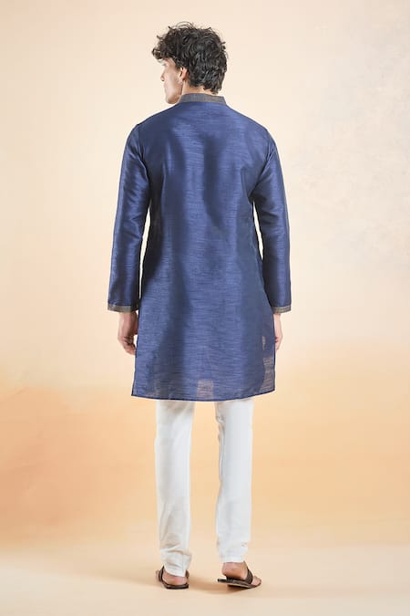 Shop Arihant Rai Sinha Blue Silk, Chanderi Embroidery Sleeve Kurta Set at Aza Fashions Shop_Arihant Rai Sinha_Blue Silk, Chanderi Embroidery Sleeve Kurta Set _at_Aza_Fashions