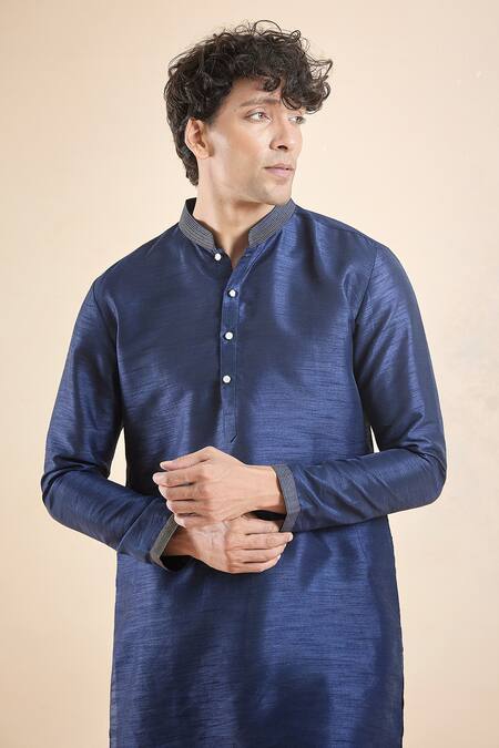 Shop Arihant Rai Sinha Blue Silk, Chanderi Embroidery Sleeve Kurta Set Online at Aza Fashions Shop_Arihant Rai Sinha_Blue Silk, Chanderi Embroidery Sleeve Kurta Set _Online_at_Aza_Fashions