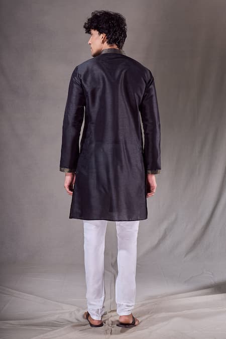 Shop Arihant Rai Sinha Black Silk, Chanderi Embroidery Thread Placement Kurta Set at Aza Fashions Shop_Arihant Rai Sinha_Black Silk, Chanderi Embroidery Thread Placement Kurta Set _at_Aza_Fashions