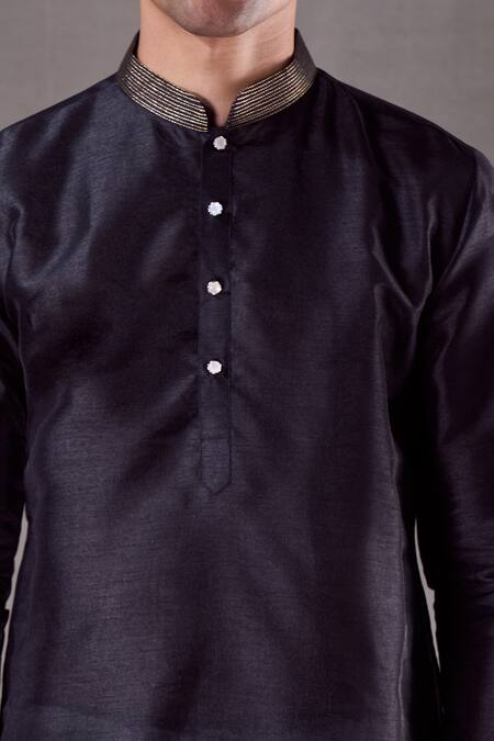Buy Arihant Rai Sinha Black Silk, Chanderi Embroidery Thread Placement Kurta Set Buy_Arihant Rai Sinha_Black Silk, Chanderi Embroidery Thread Placement Kurta Set