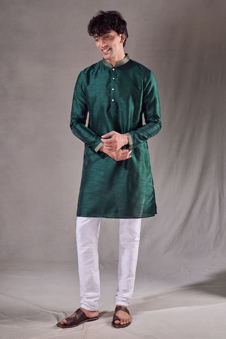 Arihant Rai Sinha Green Silk, Chanderi Placement Embroidered Kurta Set