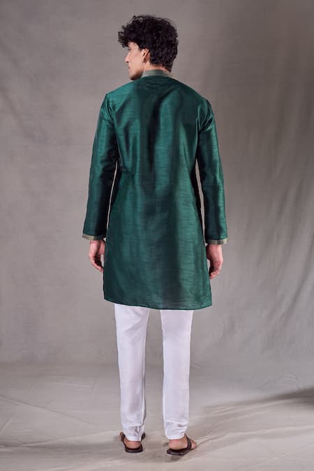 Shop Arihant Rai Sinha Green Silk, Chanderi Placement Embroidered Kurta Set at Aza Fashions Shop_Arihant Rai Sinha_Green Silk, Chanderi Placement Embroidered Kurta Set _at_Aza_Fashions