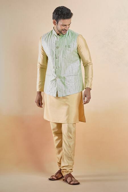 Shop_Arihant Rai Sinha_Gold Silk Sequins, Embroidery Bundi And Kurta Set _Online_at_Aza_Fashions