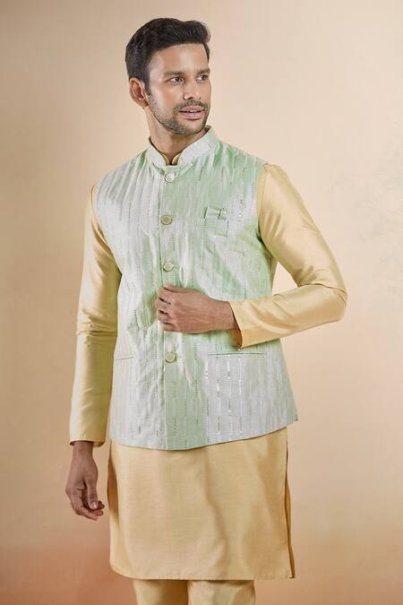Arihant Rai Sinha_Gold Silk Sequins, Embroidery Bundi And Kurta Set _at_Aza_Fashions