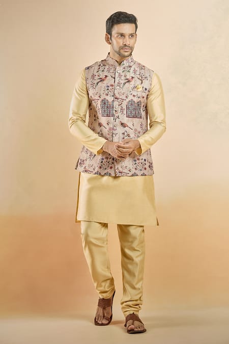 Aryavir Malhotra Brown Bundi Jacquard Woven Botanical And Kurta Set 