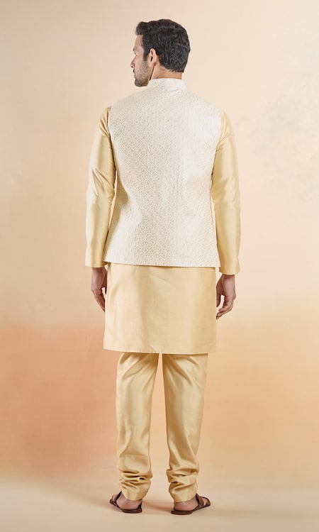 Shop Arihant Rai Sinha Gold Silk Sequins, Embroidery Bundi Set at Aza Fashions Shop_Arihant Rai Sinha_Gold Silk Sequins, Embroidery Bundi Set _at_Aza_Fashions