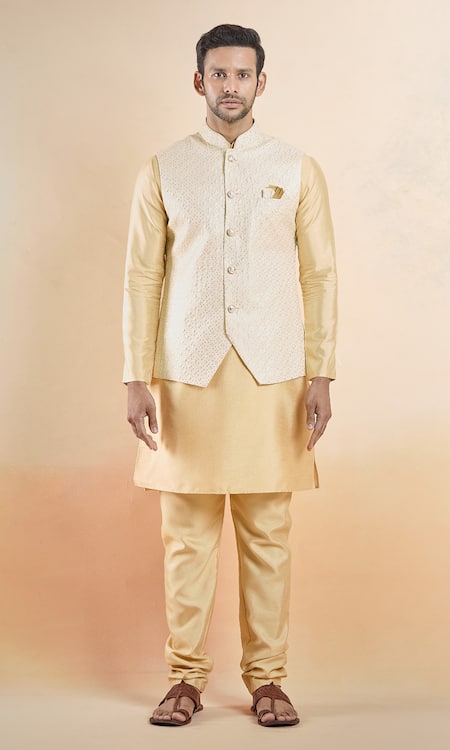 Arihant Rai Sinha Gold Silk Sequins, Embroidery Bundi Set Online at Aza Fashions Arihant Rai Sinha_Gold Silk Sequins, Embroidery Bundi Set _Online_at_Aza_Fashions