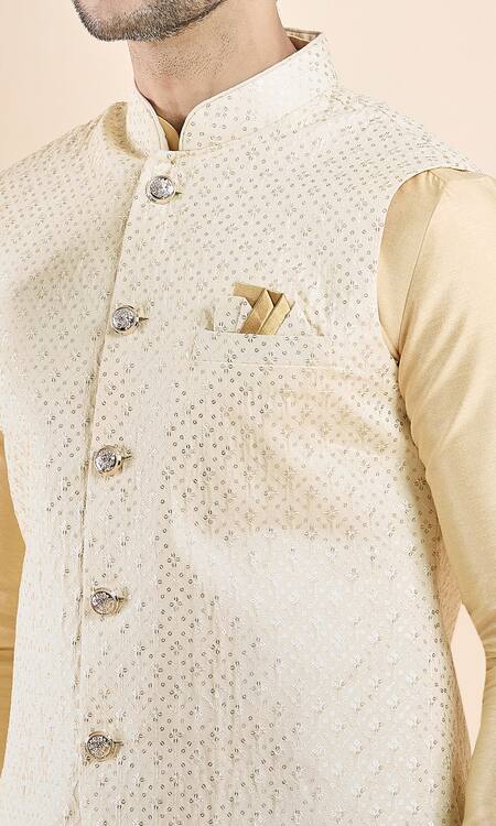 Buy Arihant Rai Sinha Gold Silk Sequins, Embroidery Bundi Set Online at Aza Fashions Buy_Arihant Rai Sinha_Gold Silk Sequins, Embroidery Bundi Set _Online_at_Aza_Fashions