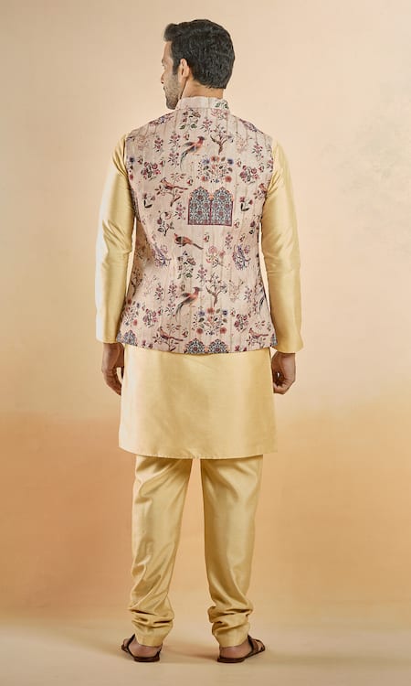Shop Arihant Rai Sinha Brown Jacquard Embroidery Botanical Woven Nehru Jacket at Aza Fashions Shop_Arihant Rai Sinha_Brown Jacquard Embroidery Botanical Woven Nehru Jacket _at_Aza_Fashions