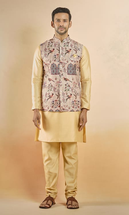 Arihant Rai Sinha Brown Jacquard Embroidery Botanical Woven Nehru Jacket Online at Aza Fashions Arihant Rai Sinha_Brown Jacquard Embroidery Botanical Woven Nehru Jacket _Online_at_Aza_Fashions