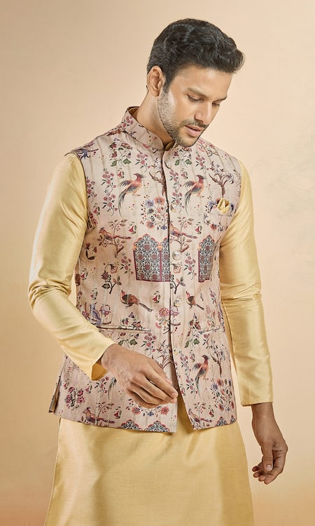 Buy Arihant Rai Sinha Brown Jacquard Embroidery Botanical Woven Nehru Jacket Online at Aza Fashions Buy_Arihant Rai Sinha_Brown Jacquard Embroidery Botanical Woven Nehru Jacket _Online_at_Aza_Fashions