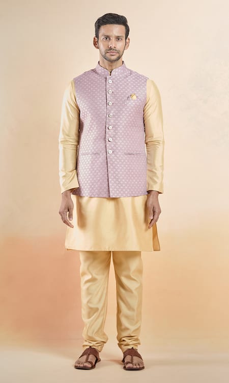 Arihant Rai Sinha_Purple Jacquard Embroidery Lilac Floral Woven Nehru Jacket _Online_at_Aza_Fashions