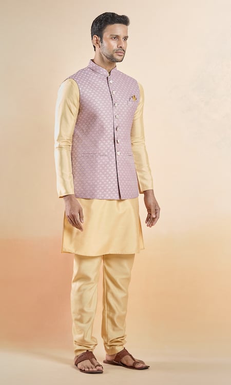 Buy_Arihant Rai Sinha_Purple Jacquard Embroidery Lilac Floral Woven Nehru Jacket _Online_at_Aza_Fashions