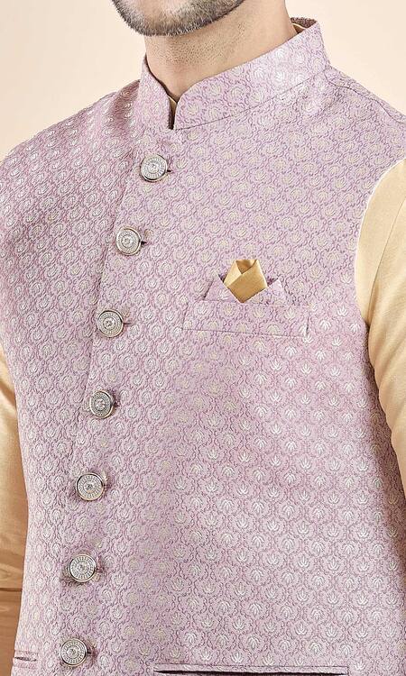 Shop_Arihant Rai Sinha_Purple Jacquard Embroidery Lilac Floral Woven Nehru Jacket _Online_at_Aza_Fashions