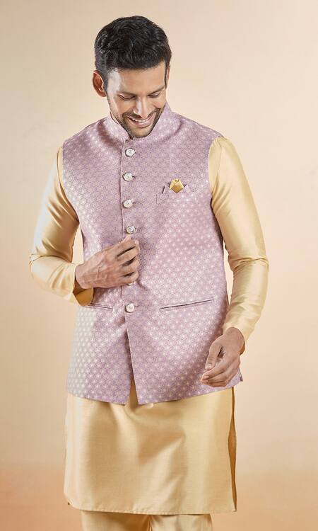 Arihant Rai Sinha_Purple Jacquard Embroidery Lilac Floral Woven Nehru Jacket _at_Aza_Fashions
