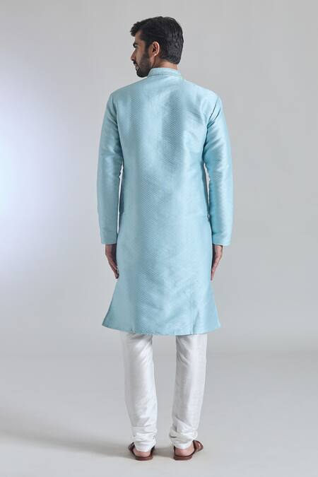 Shop Arihant Rai Sinha Blue Jacquard, Silk Embroidery Bloom Jaal Woven Kurta With Churidar at Aza Fashions Shop_Arihant Rai Sinha_Blue Jacquard, Silk Embroidery Bloom Jaal Woven Kurta With Churidar_at_Aza_Fashions