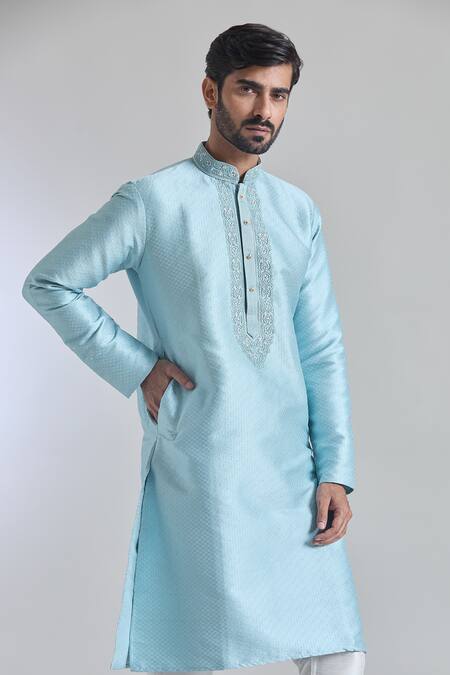 Buy Arihant Rai Sinha Blue Jacquard, Silk Embroidery Bloom Jaal Woven Kurta With Churidar Online at Aza Fashions Buy_Arihant Rai Sinha_Blue Jacquard, Silk Embroidery Bloom Jaal Woven Kurta With Churidar_Online_at_Aza_Fashions