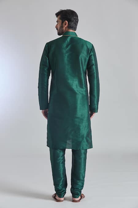 Arihant Rai Sinha Green Banarasi Art Silk Woven Fiore Placket Embroidered Kurta With Churidar  2