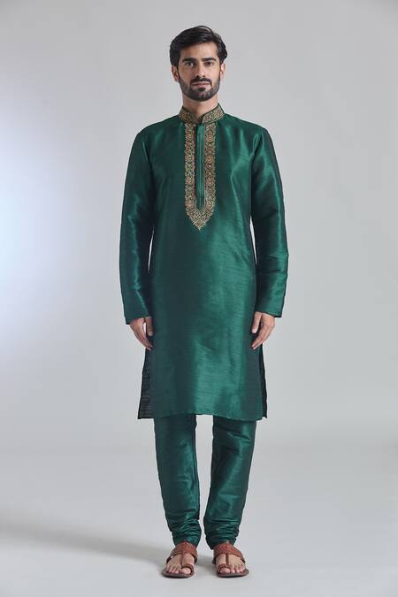 Arihant Rai Sinha Green Banarasi Art Silk Woven Fiore Placket Embroidered Kurta With Churidar  3