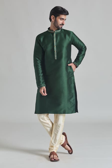 Arihant Rai Sinha Mahal Jaal Woven Embroidered Placket Kurta With Churidar 