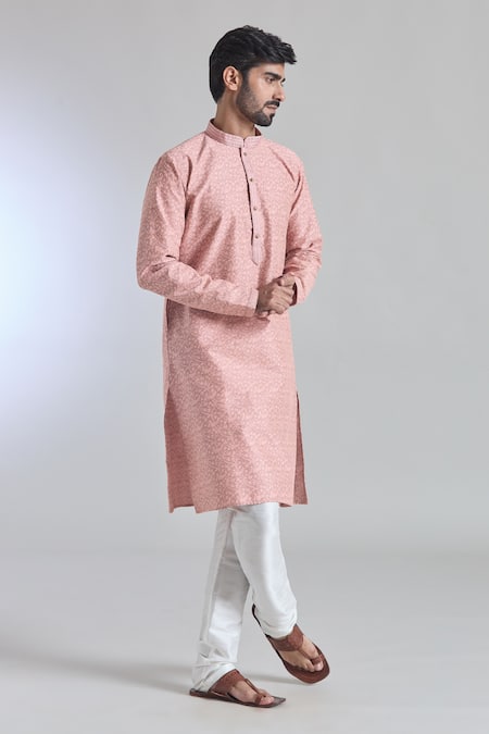 Arihant Rai Sinha Peach Jacquard, Silk, Cotton Gulshan Woven Placket Kurta With Churidar at Aza Fashions Arihant Rai Sinha_Peach Jacquard, Silk, Cotton Gulshan Woven Placket Kurta With Churidar _at_Aza_Fashions