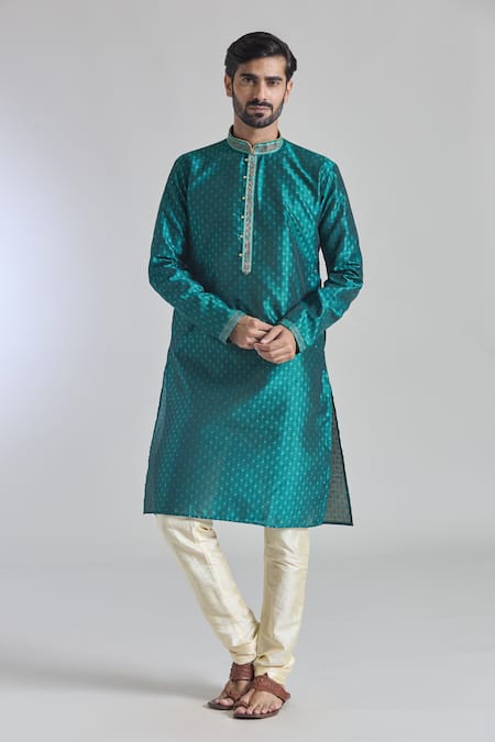 Arihant Rai Sinha Green Jacquard, Silk, Brocade Embroidery Starlet Vine Woven Kurta