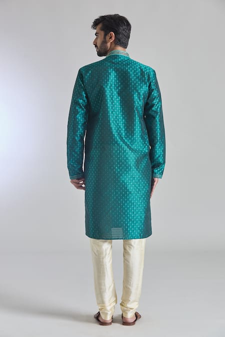 Shop_Arihant Rai Sinha_Green Jacquard, Silk, Brocade Embroidery Starlet Vine Woven Kurta _at_Aza_Fashions