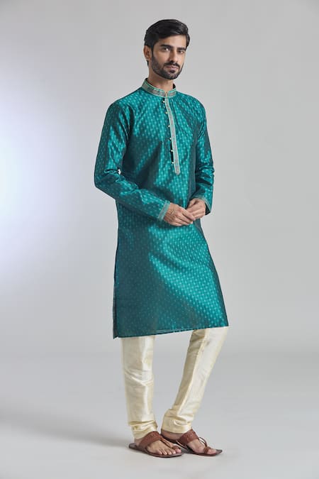 Buy_Arihant Rai Sinha_Green Jacquard, Silk, Brocade Embroidery Starlet Vine Woven Kurta _Online_at_Aza_Fashions