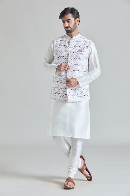 Aryavir Malhotra Chevron Print Nehru Jacket Kurta Set 