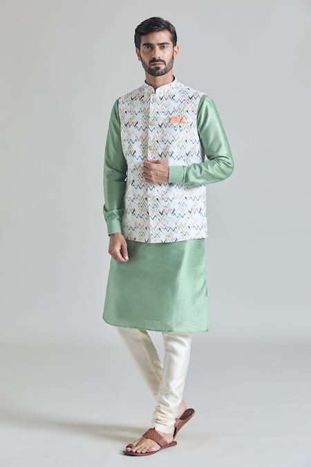 Aryavir Malhotra Chevron Print Nehru Jacket & Kurta Set 