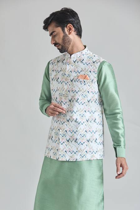 Buy Arihant Rai Sinha Multi Color Brocade, Silk, Faux Leather Chevron Print Nehru Jacket And Kurta Set Online at Aza Fashions Buy_Arihant Rai Sinha_Multi Color Brocade, Silk, Faux Leather Chevron Print Nehru Jacket And Kurta Set _Online_at_Aza_Fashions