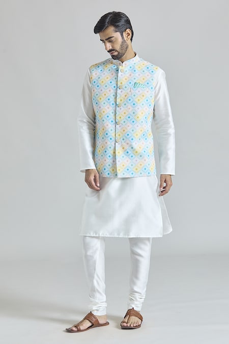 Aryavir Malhotra Geometric Tile Print Nehru Jacket Kurta Set 