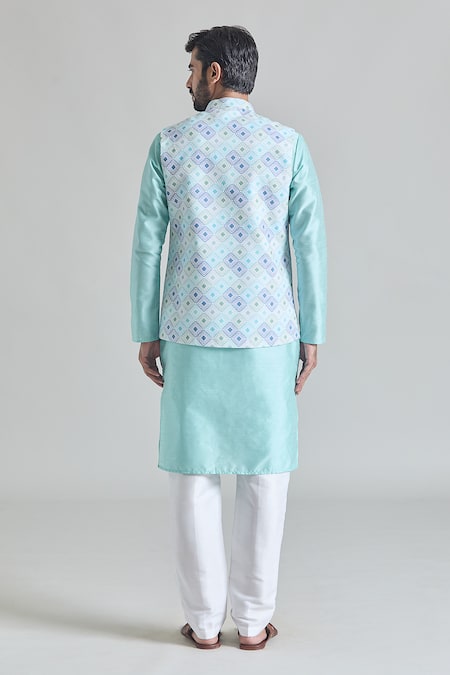 Arihant Rai Sinha Multi Color Geometric Tile Print Nehru Jacket Set 