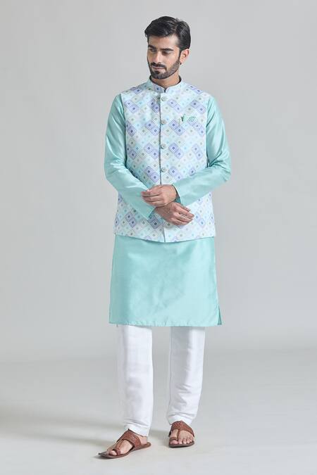 Buy Arihant Rai Sinha Multi Color Brocade, Silk Embroidery Geometric Tile Print Nehru Jacket Set Online at Aza Fashions Buy_Arihant Rai Sinha_Multi Color Brocade, Silk Embroidery Geometric Tile Print Nehru Jacket Set _Online_at_Aza_Fashions