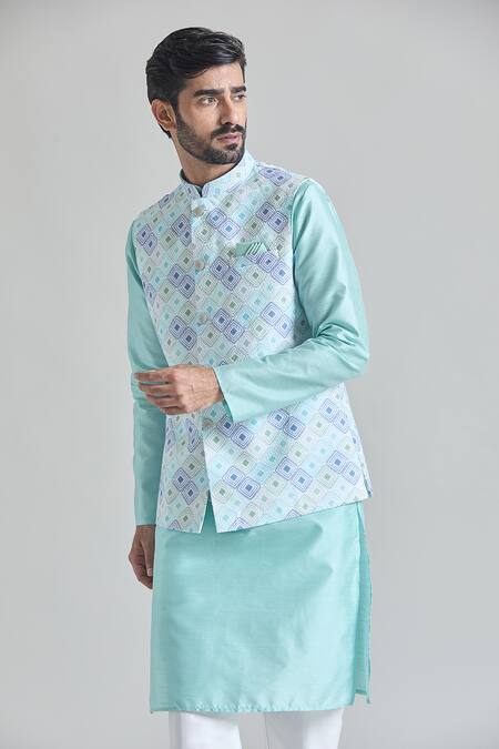 Shop Arihant Rai Sinha Multi Color Brocade, Silk Embroidery Geometric Tile Print Nehru Jacket Set Online at Aza Fashions Shop_Arihant Rai Sinha_Multi Color Brocade, Silk Embroidery Geometric Tile Print Nehru Jacket Set _Online_at_Aza_Fashions