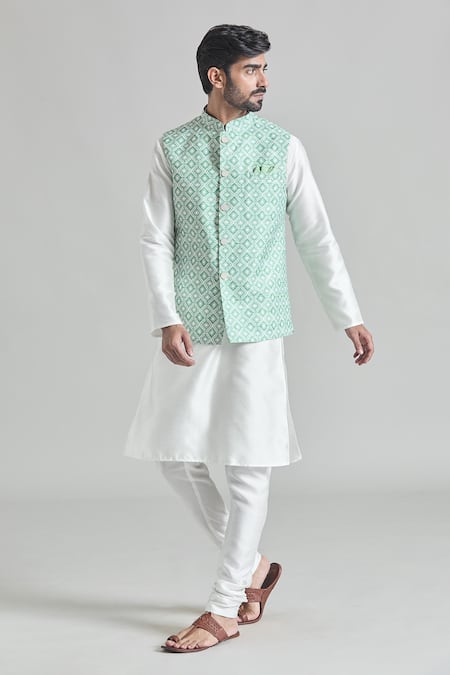 Aryavir Malhotra Diamond Tile Print Nehru Jacket Kurta Set 