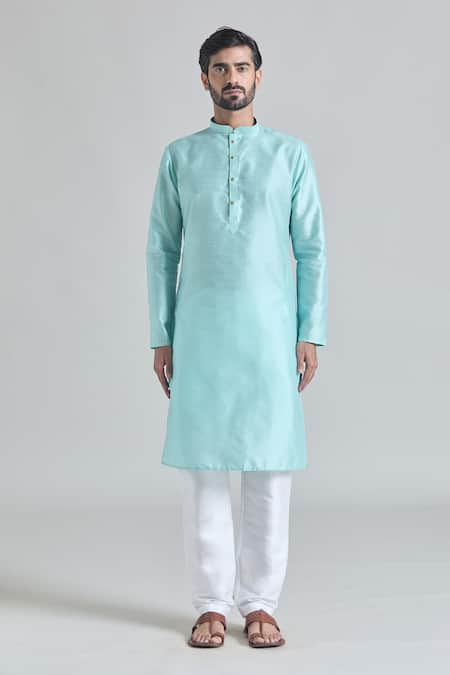 Arihant Rai Sinha_Green Silk, Chanderi Silk, Cotton Sequins, Embroidery Wave Nehru Jacket Set _Online_at_Aza_Fashions