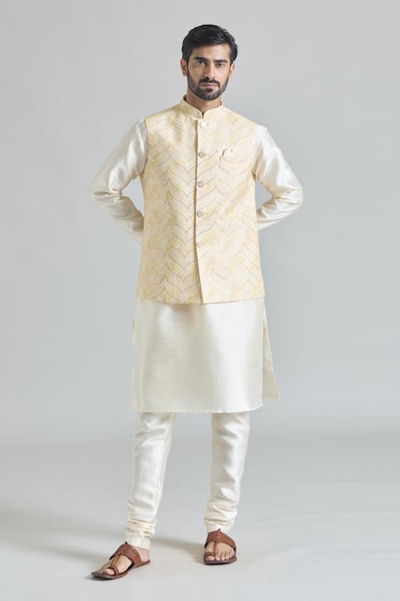 Aryavir Malhotra Sequin Wave Embroidered Nehru Jacket & Kurta Set 